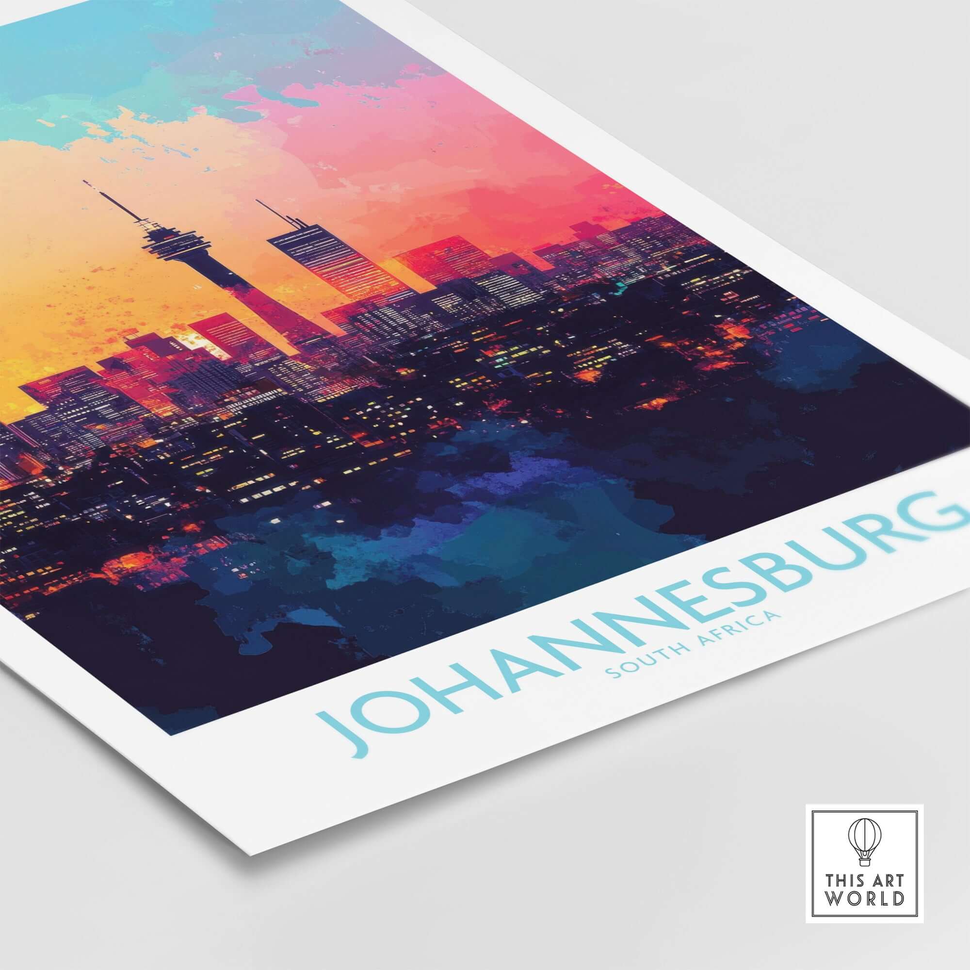 Johannesburg South Africa Print - Modern Cityscape Poster, JHB Skyline featuring vibrant skyline colors.