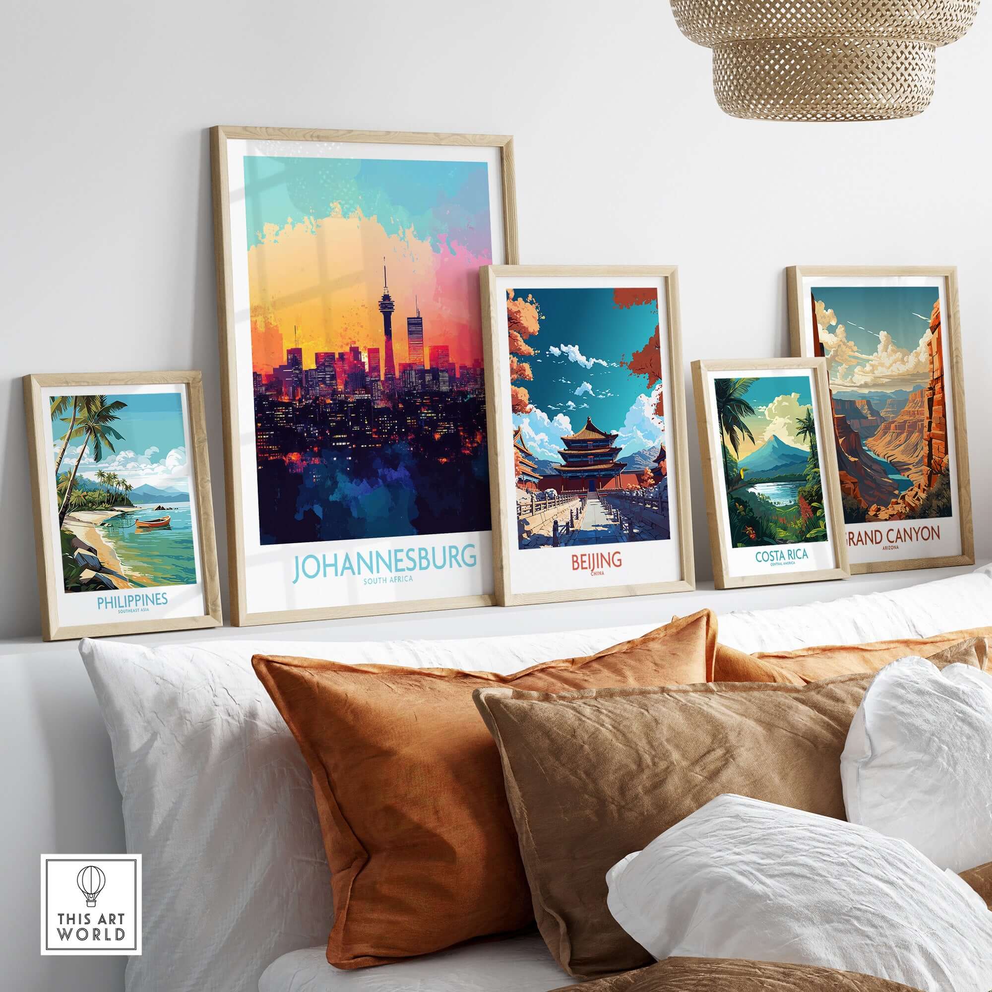 Johannesburg South Africa Print - Modern Cityscape Poster, JHB Skyline displayed among travel posters.