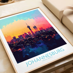 Johannesburg South Africa Print - Modern Cityscape Poster, JHB Skyline featuring vibrant city skyline at sunset.