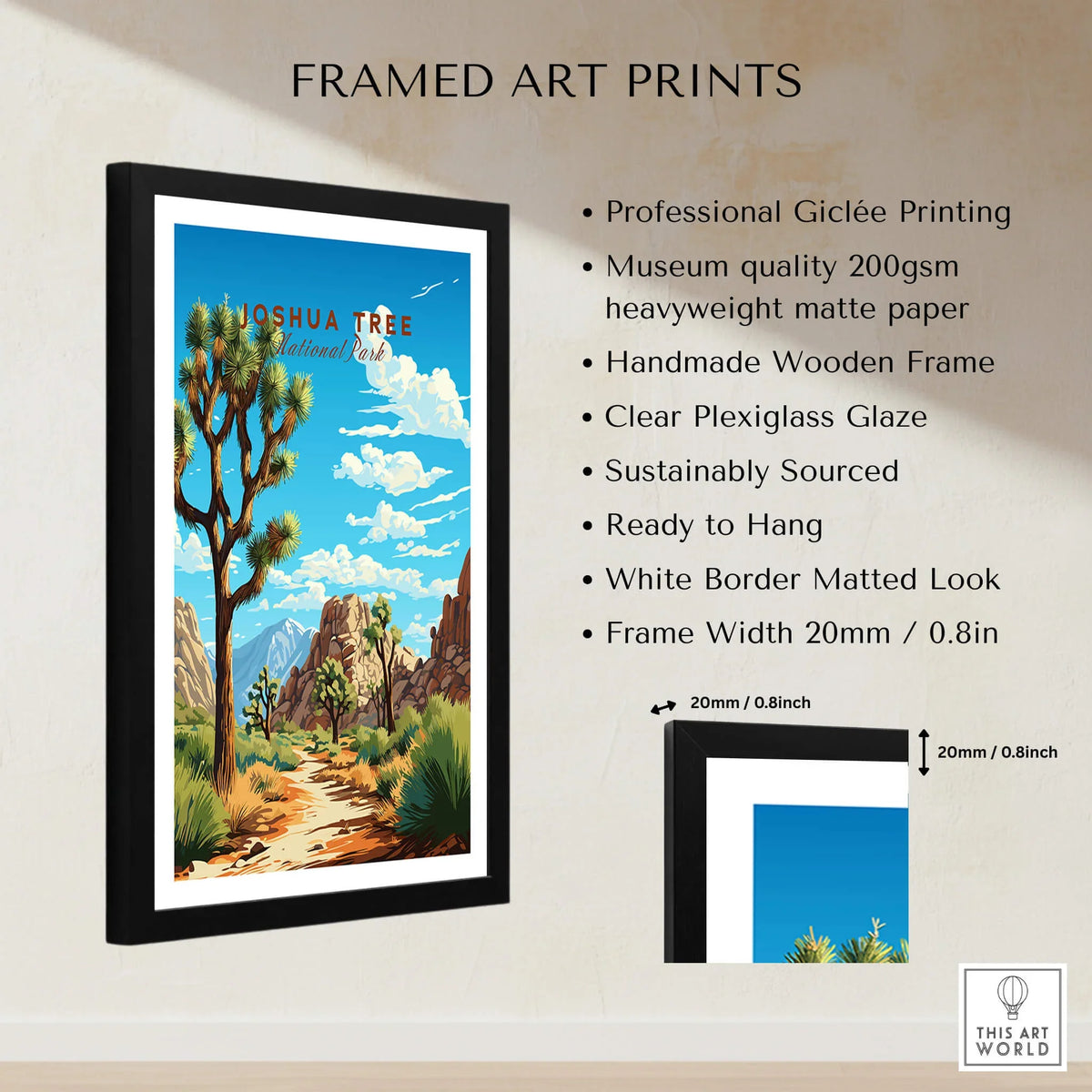 Joshua Tree Poster National Park framed art print featuring a vibrant desert landscape.
