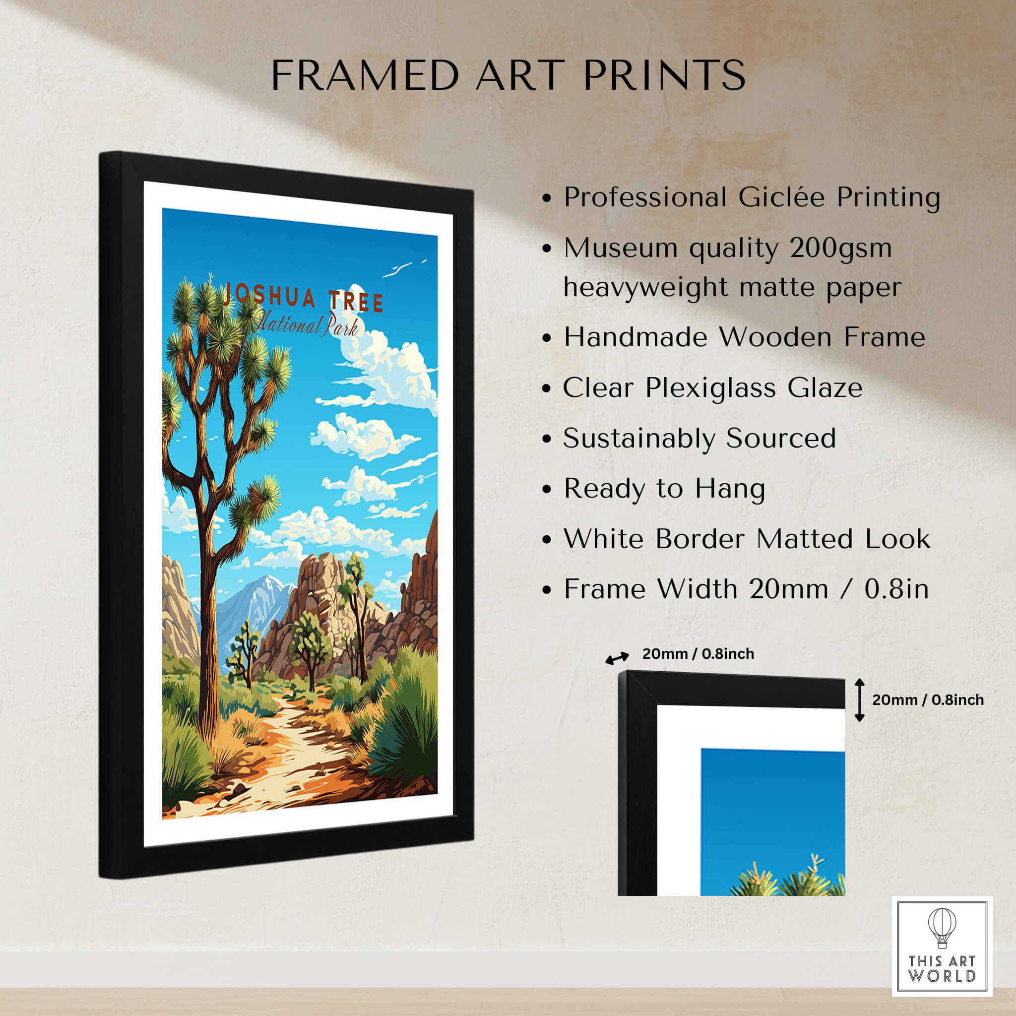 Joshua Tree Poster National Park framed art print featuring a vibrant desert landscape.