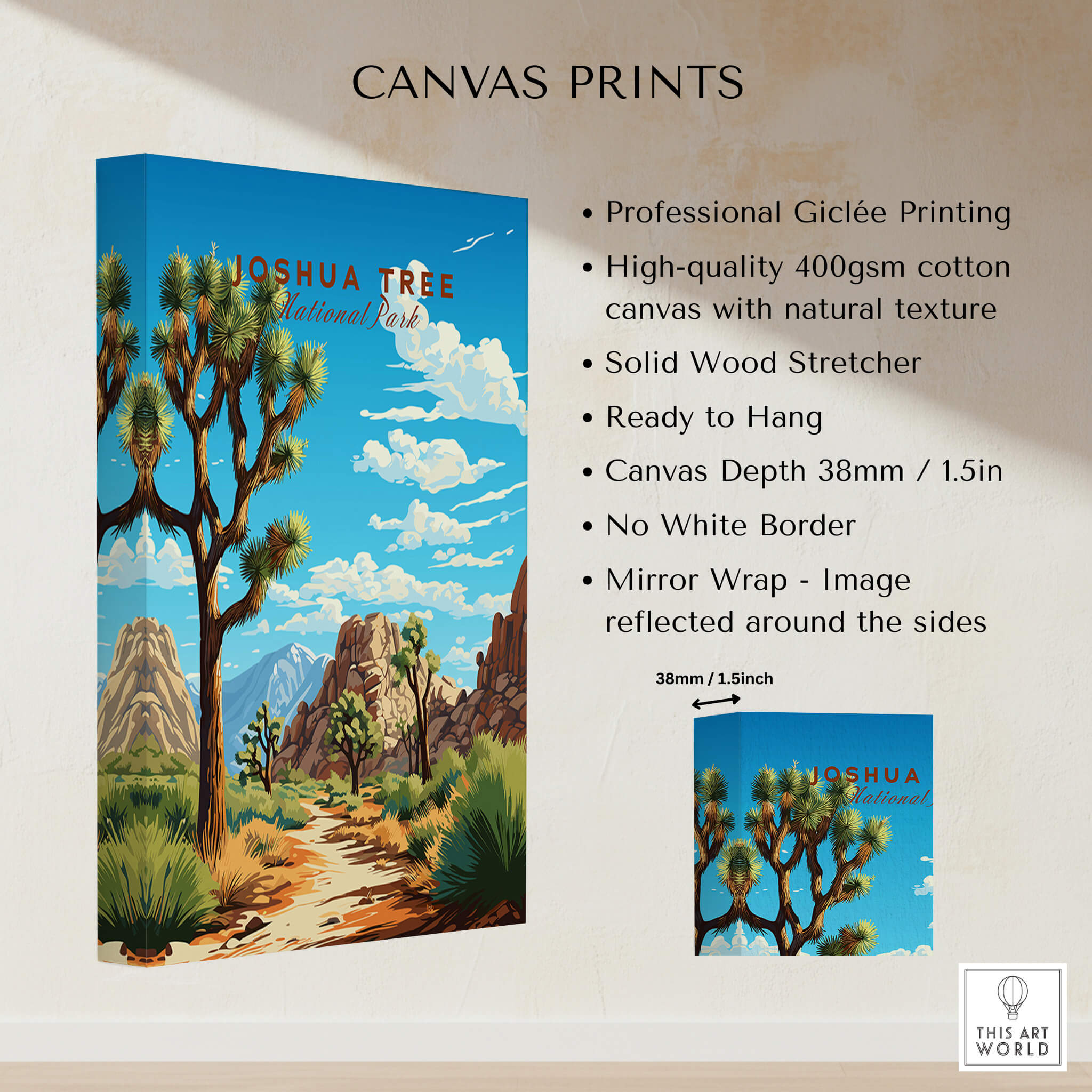 Joshua Tree Poster National Park on high-quality canvas print with vibrant desert landscape.
