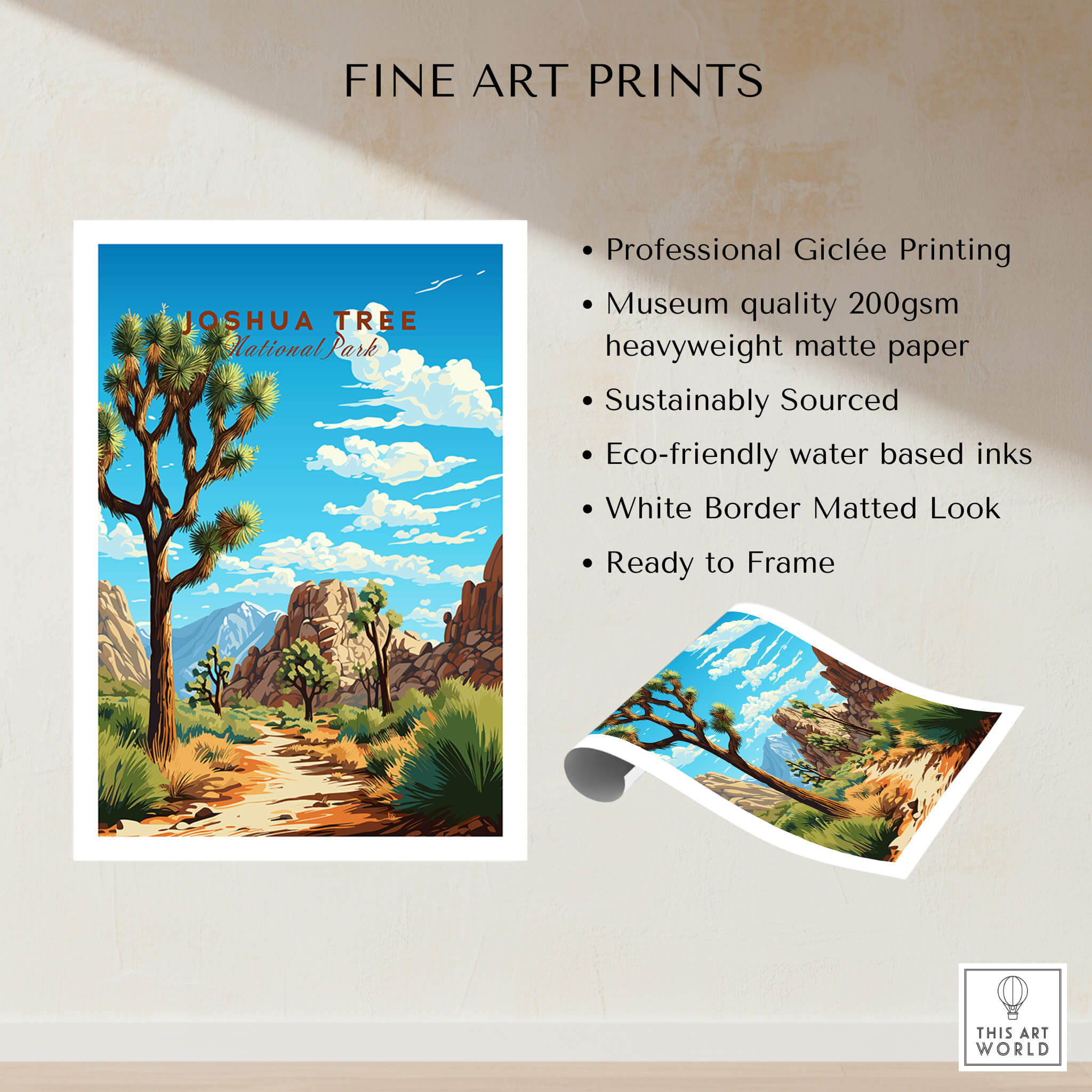 Joshua Tree Poster National Park featuring vibrant colors and professional Giclée printing.