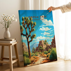 Joshua Tree Poster National Park displayed indoors with desert landscape and vibrant colors