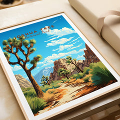 Framed Joshua Tree National Park print with desert landscape and blue sky, unwrapped as a gift