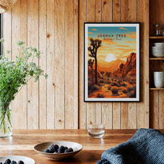 Joshua Tree Wall Art Print featuring a scenic sunset view of Joshua Tree National Park.