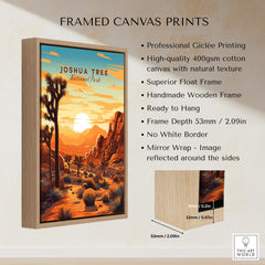 Framed Joshua Tree Wall Art Print showcasing sunset colors and intricate details, perfect for home or office decor.