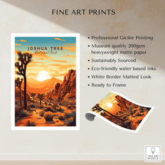 Joshua Tree Wall Art Print featuring vibrant sunset colors and National Park design, perfect for home décor.