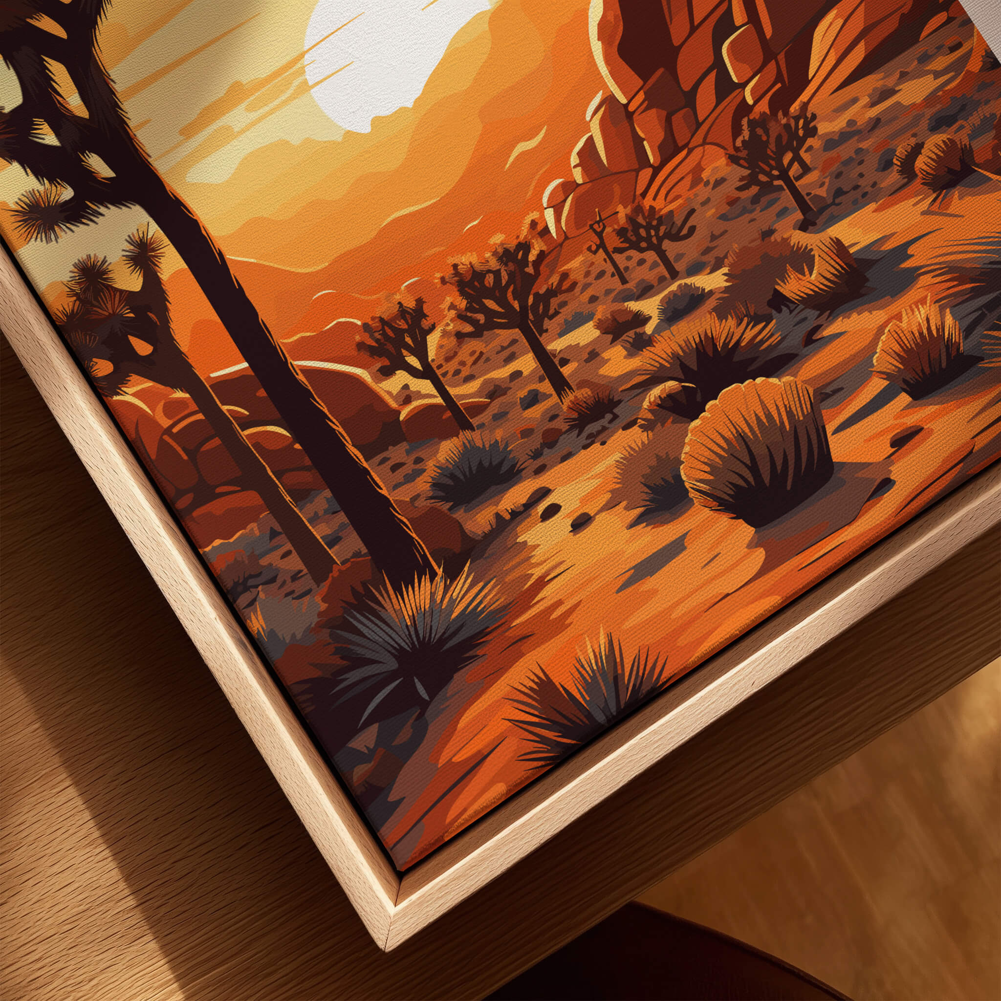 Joshua Tree Wall Art Print featuring vibrant sunset colors and a captivating desert landscape.