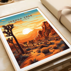 Framed Joshua Tree National Park art print with sunset desert landscape, unwrapped as a gift.