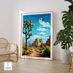 Joshua Tree Poster National Park featuring vibrant colors of the desert landscape and a decorative frame.