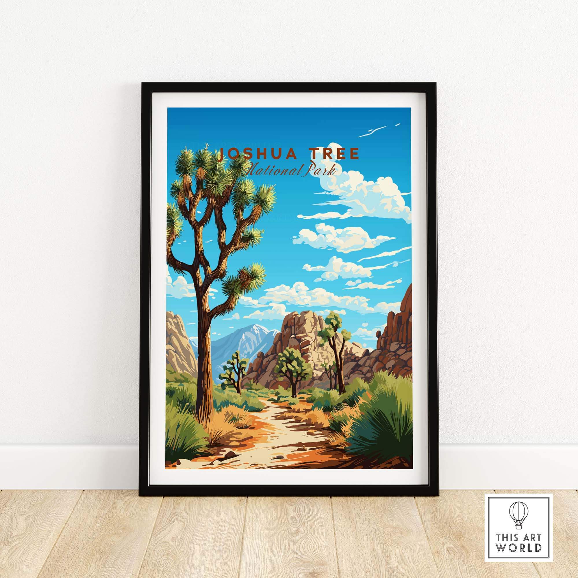 Joshua Tree Poster National Park showcasing the beautiful desert landscape and vibrant colors of Joshua Tree National Park.