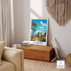 Joshua Tree Print featuring a vibrant desert landscape in a cozy interior setting.