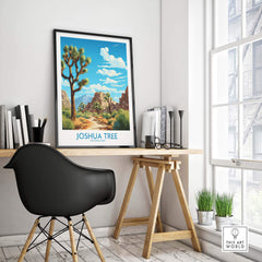 Joshua Tree Print displayed in a modern office setting, showcasing the beauty of the California desert.