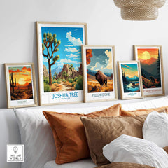 Joshua Tree Print displayed among nature-themed art prints on a stylish wall, ideal for home or office decor.