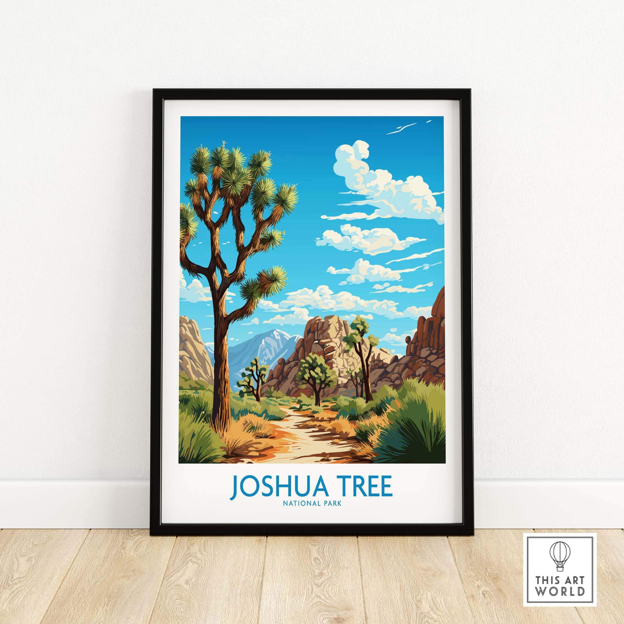 Joshua Tree Print framed poster of Joshua Tree National Park with vibrant desert colors and landscape.