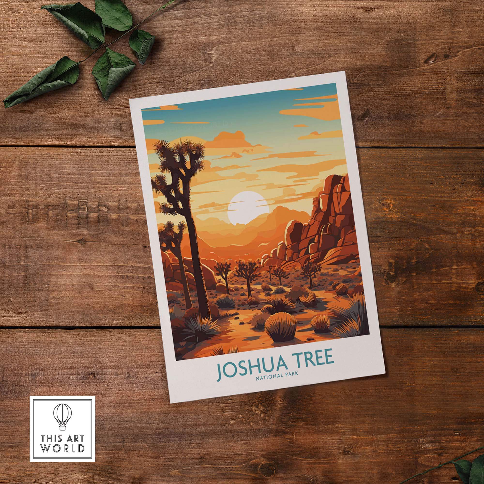 Joshua Tree Wall Art Poster featuring a sunset over the desert landscape of Joshua Tree National Park.