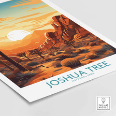 Joshua Tree Wall Art Poster featuring a sunset view over the national park with vibrant colors and desert scenery.