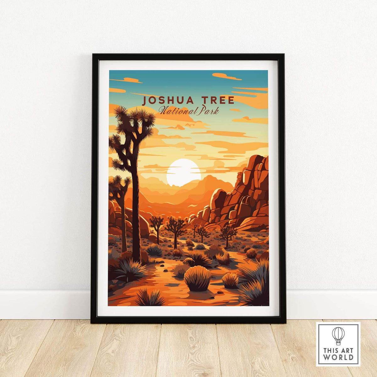 Joshua Tree Wall Art Print featuring vibrant sunset colors and National Park design.