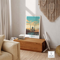 Karbala wall art print showcasing the vibrant cityscape, perfect for modern home décor and travel inspiration.
