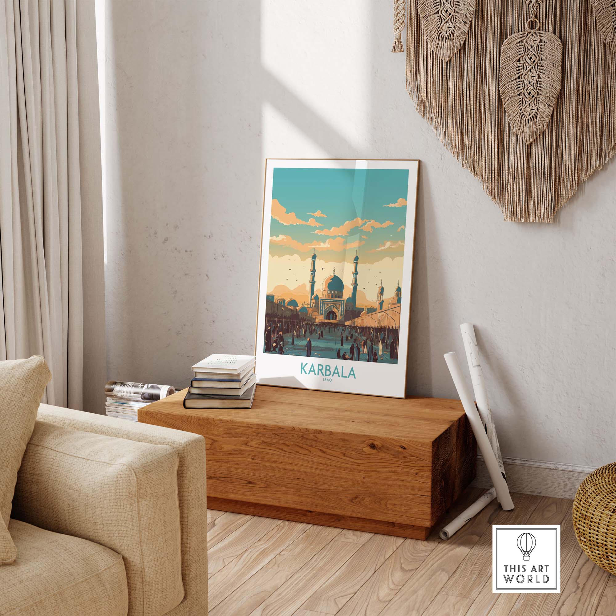 Karbala wall art print showcasing the vibrant cityscape, perfect for modern home décor and travel inspiration.