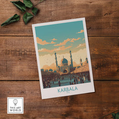 Karbala travel poster print featuring the city's iconic architecture and vibrant colors, ideal for home décor.