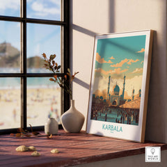 Karbala wall art travel poster featuring vibrant cityscape, adding a modern touch to home décor.
