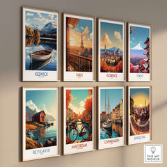 Keswick Poster Lake District displayed among other city posters including Paris, Florence, and Tokyo.
