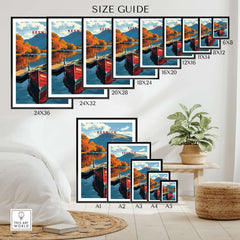 Keswick Print size guide showcasing various frame sizes for the stunning Lake District artwork.