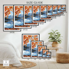 Keswick Travel Print size guide showcasing different dimensions for your Lake District artwork.