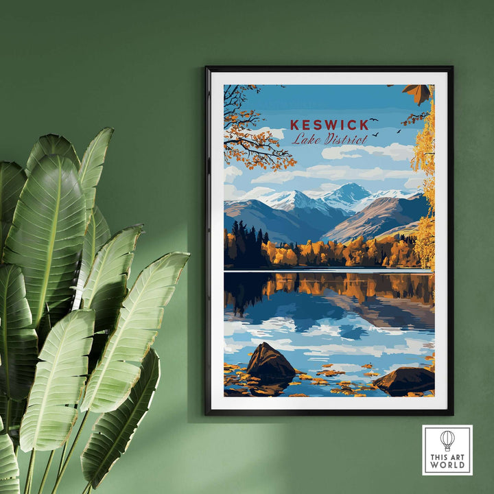 Keswick Wall Art showcasing Lake District scenery with mountains and reflection in water, ideal for nature-inspired decor.