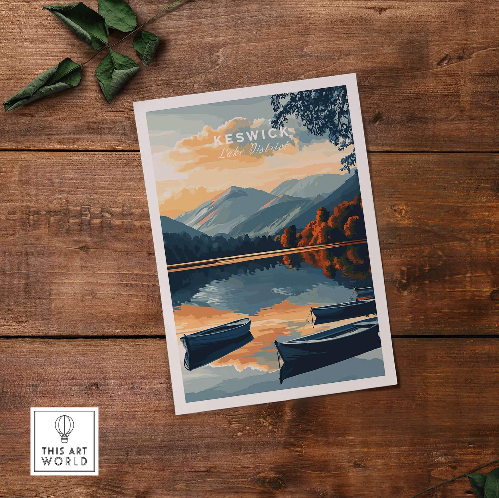 Keswick Wall Art Poster featuring serene lakes and mountains in beautiful colors, perfect for home decor.
