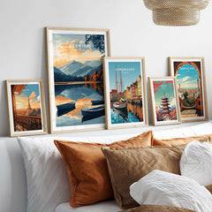 Keswick Wall Art Poster featuring scenic landscapes and travel destinations displayed in stylish frames.