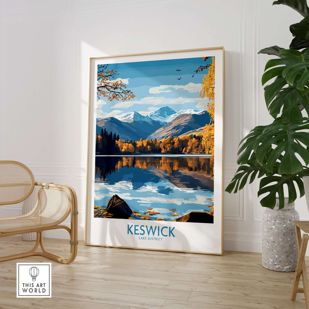 Keswick Wall Art Print showcasing Lake District mountains and serene reflections in autumn colors.