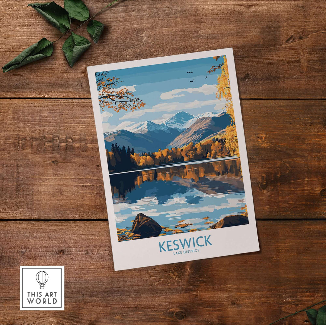 Keswick Wall Art Print showcasing Lake District scenery with mountains and reflections in tranquil water.