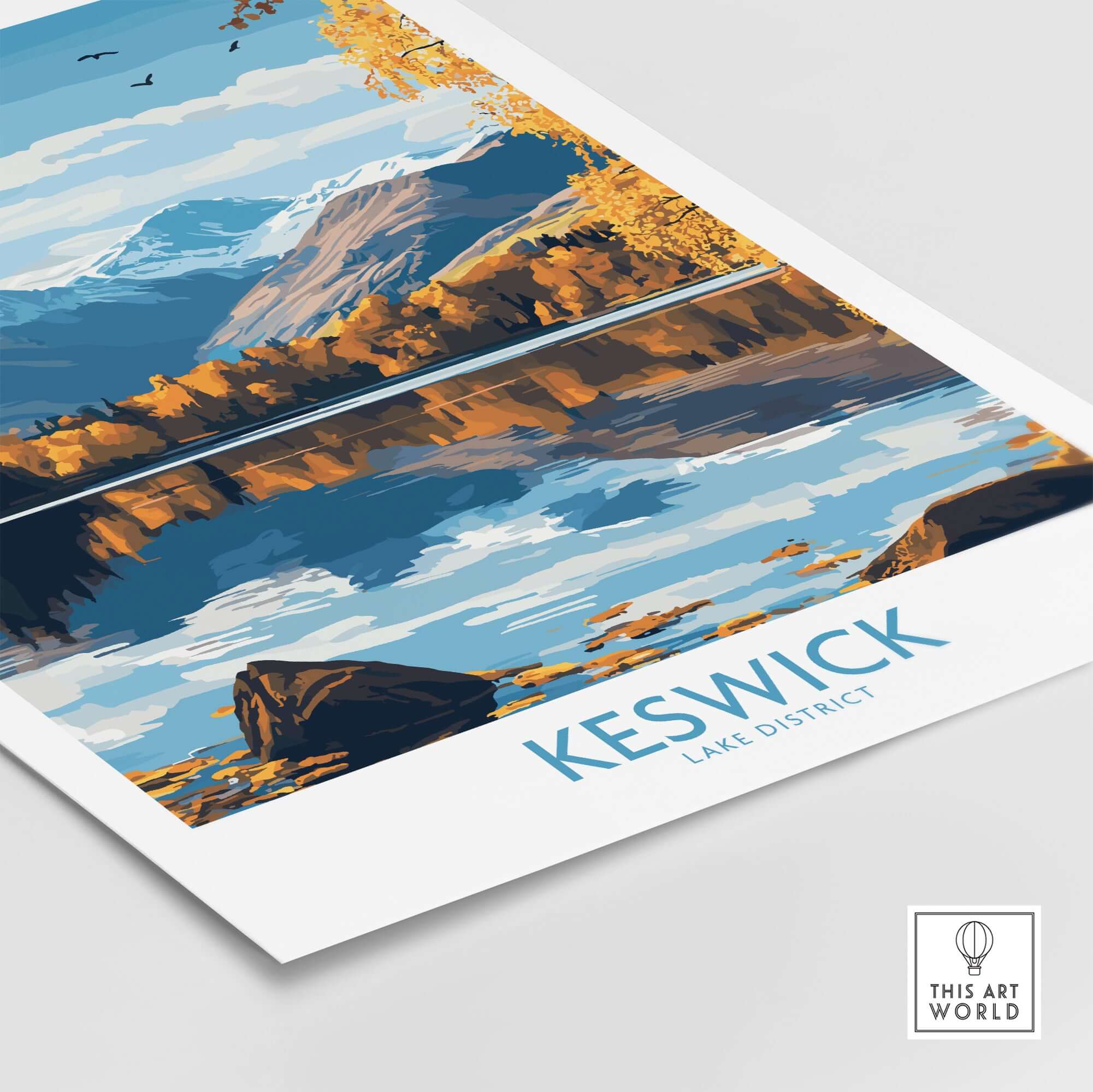 Keswick Wall Art Print showcasing the beautiful Lake District landscape with vibrant colors and serene reflections.
