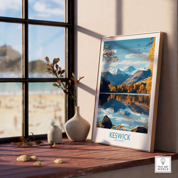 Keswick Wall Art Print showcasing Lake District scenery, featuring mountains and a tranquil lake, perfect for home decor.