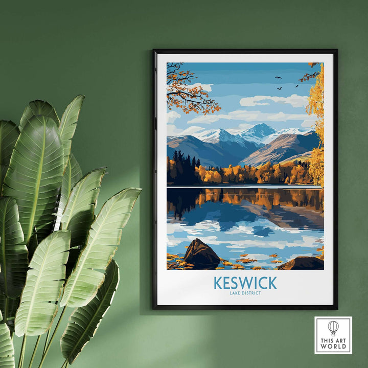 Keswick Wall Art Print showcasing Lake District's tranquil landscape with mountains and reflections, ideal for nature lovers.