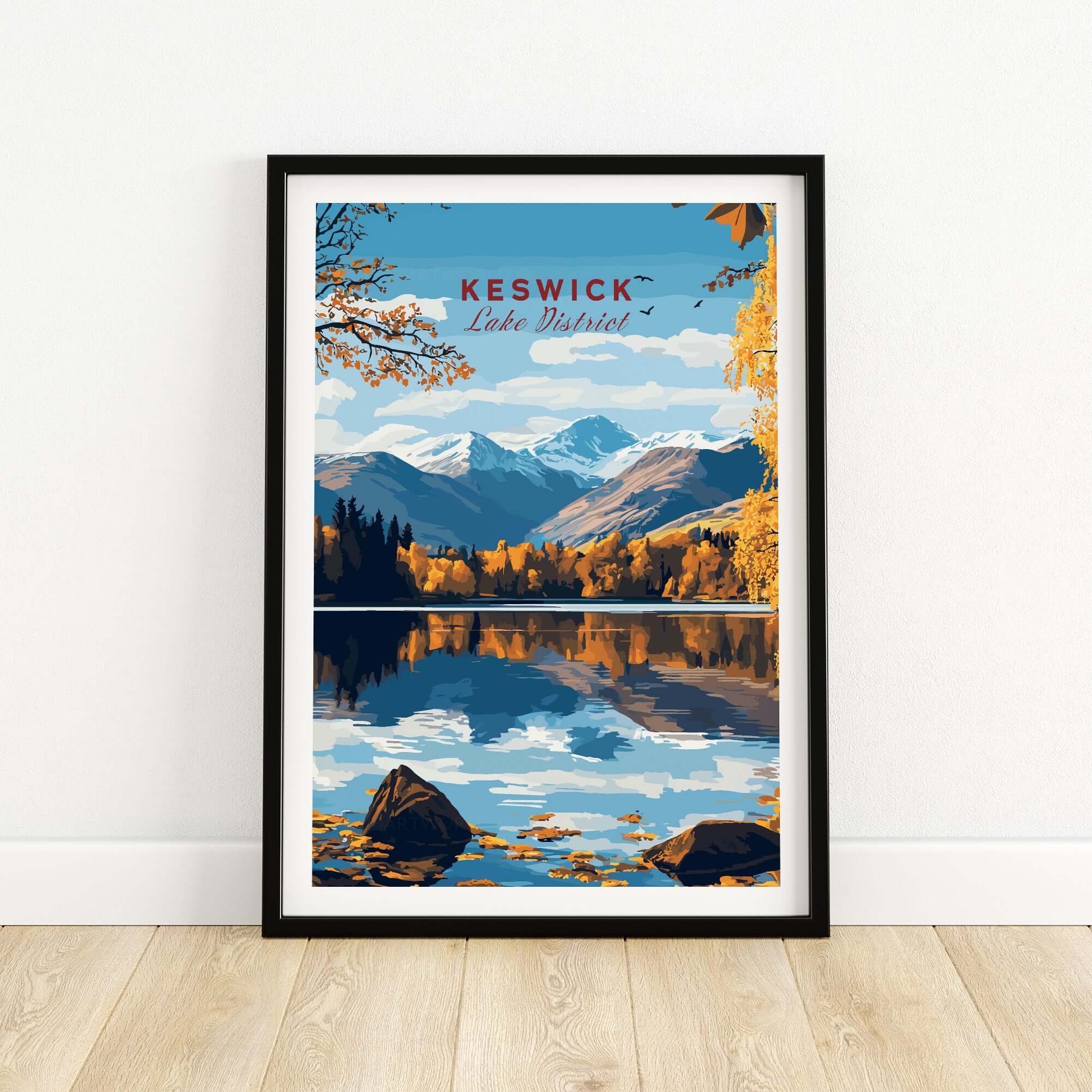 Keswick Wall Art showcasing a stunning view of the Lake District with vibrant autumn colors and tranquil reflections.