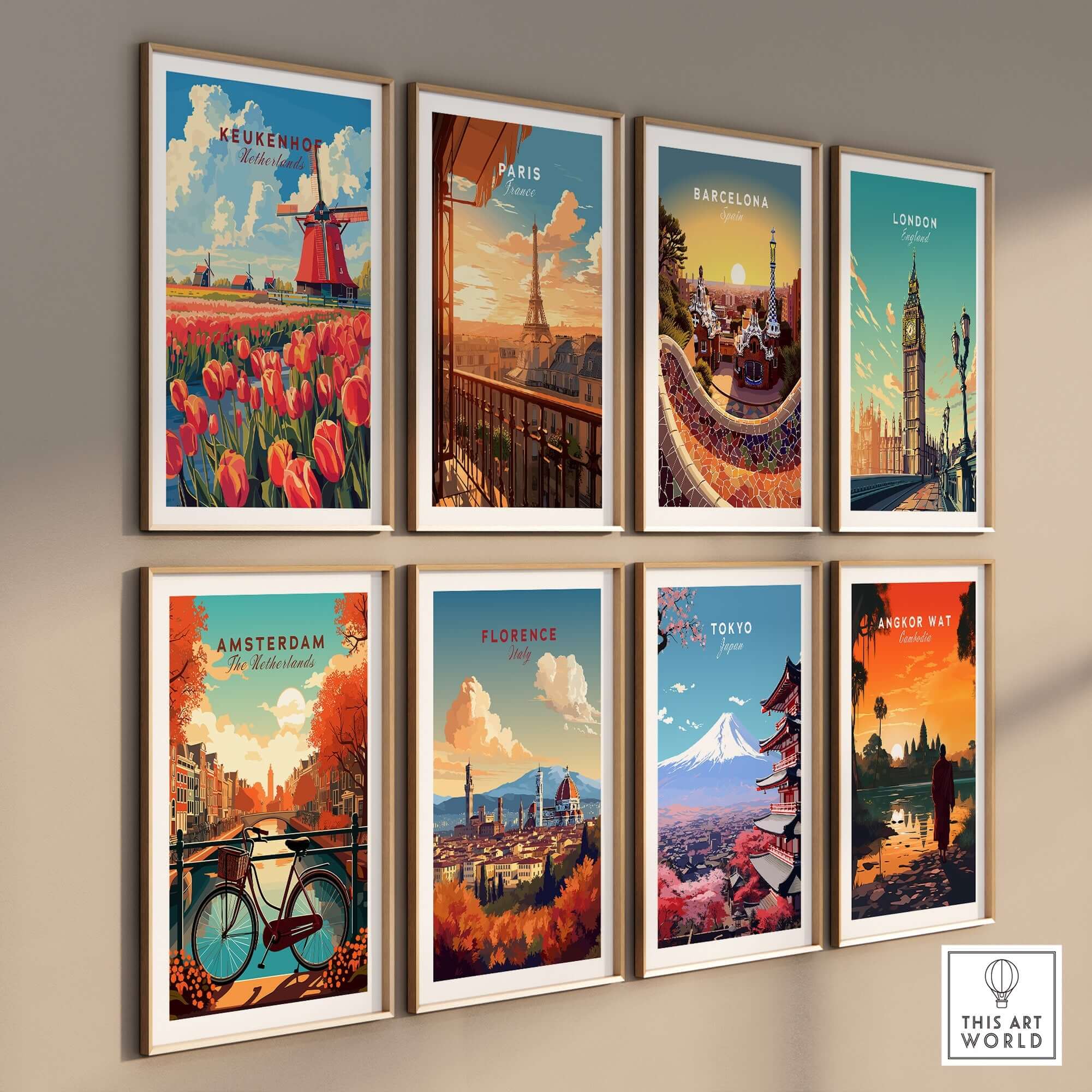 Keukenhof Print Netherlands collage featuring vibrant tulips and iconic cityscapes from around the world.