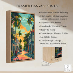 Key West Wall Art Print - Florida Travel Poster in a framed canvas print showcasing vibrant colors and tropical scenery.