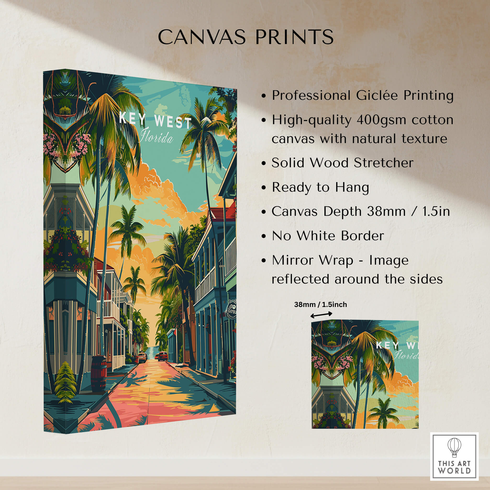Key West Wall Art Print - Florida Travel Poster featuring vibrant colors and tropical scenery from Key West.