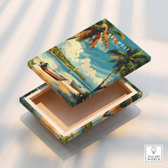Key West Poster design on a beautifully crafted box with palm trees and tropical scenery.