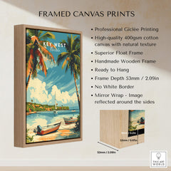 Key West Poster framed canvas print featuring tropical scenery and vibrant colors, ready to hang for home decor.