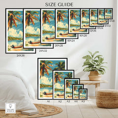 Key West Poster size guide showcasing various frame sizes and design options for the tropical print.