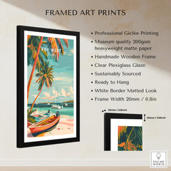 Key West Wall Art framed with a wooden frame, showcasing vibrant beaches and tropical scenery.