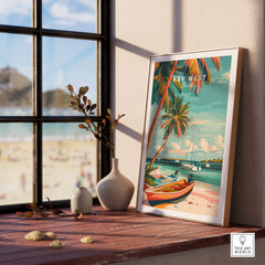 Key West Wall Art displayed in a bright room with beach view, featuring vibrant tropical scenery and coastal charm.