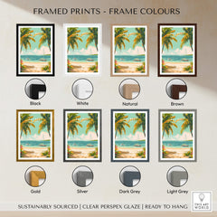 Key West Travel Poster framed print options in various colors including Black, White, Natural, and Brown.