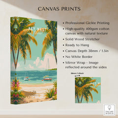 Key West Travel Poster showcasing vibrant tropical scene with palm trees and sailboats, perfect for home decor.