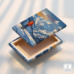 Keystone Travel Poster - Colorado displayed on a decorative box showcasing winter scenery and ski adventure.
